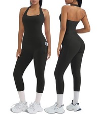 2 Piece Workout Sets for Halter Tops Booty Leggings with Pockets Gym Outfits ...