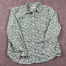 Boden Button Down Shirt Women’s 2P Green White Floral Print Cotton Long Sleeve