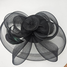 Fascinator Hat w Iridescent Black Feather Black Crinoline Mesh Holiday Cocktail
