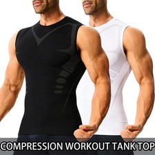 Mens Compression Shirt Athletic Workout Gym Tank Top Base Layer Body Shaper Vest