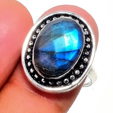 Natural Labradorite Gemstone 925 Sterling Silver Jewelry All Size Ring For Gift