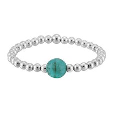 Stylish Chic Round Green Turquoise Sterling Silver Beaded Band Ring-9