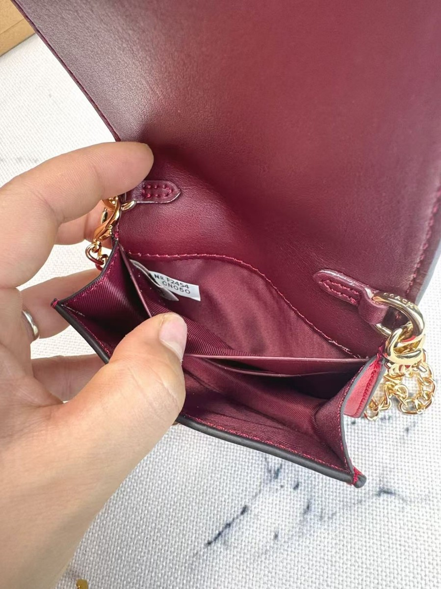 Red COACH CH006 Mini Wallet on a Chain with In Signature Print