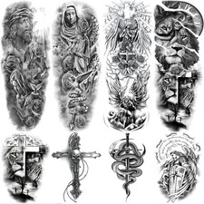 Christian Cross Temporary Tattoo Sleeve for Men, 4Sheet Full Arm Large Religi...