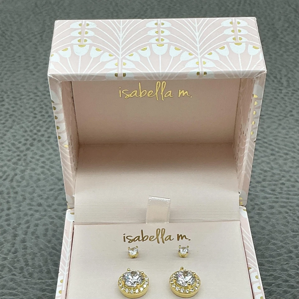 Isabella M. Sterling Silver Gold Cubic Zirconia Stud Earring Set Womens Jewelry - Image 4 of 4