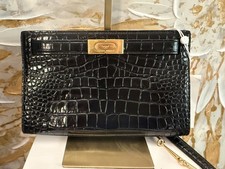 Tory Burch Lee Radziwill Black Croc-Embossed Leather Petite Bag