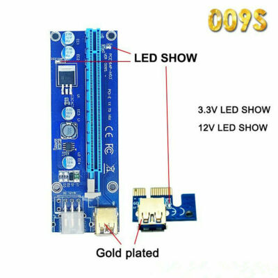 6 Pack LED PCIe Riser 009S 1x to 16x USB3.0 GPU PCI-e Mining Risers - USA STOCK