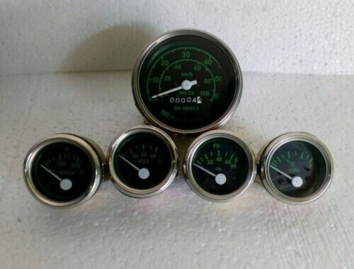 Gauges Kit- 85 mm Speedometer Elec Temp Oil Fuel Volt Gauge Black / Green - Picture 1 of 3