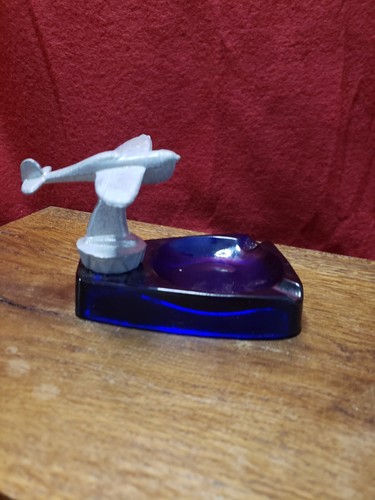 Vintage Art Deco Cobalt Blue Glass Trinket Tray / Ashtray- part - Picture 7 of 8