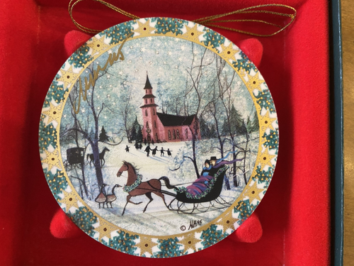 P Buckley Moss 1995 Christmas Night Porcelain Ornament Original Box, Paperwork - Picture 2 of 6