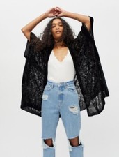 Urban Outfitter Nola Burnout Velvet Robe Black Kimono Style Open Front One Size