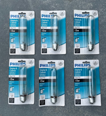 Lot 6 NEW PHILIPS Clear T10 15W 120V Display Cabinet Aquarium Appliance Bulbs