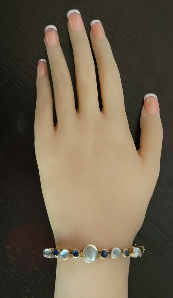 Антикварный браслет из золота 15 карат с лунным камнем и сапфиром 12,5 г - Изображение 2 из 4