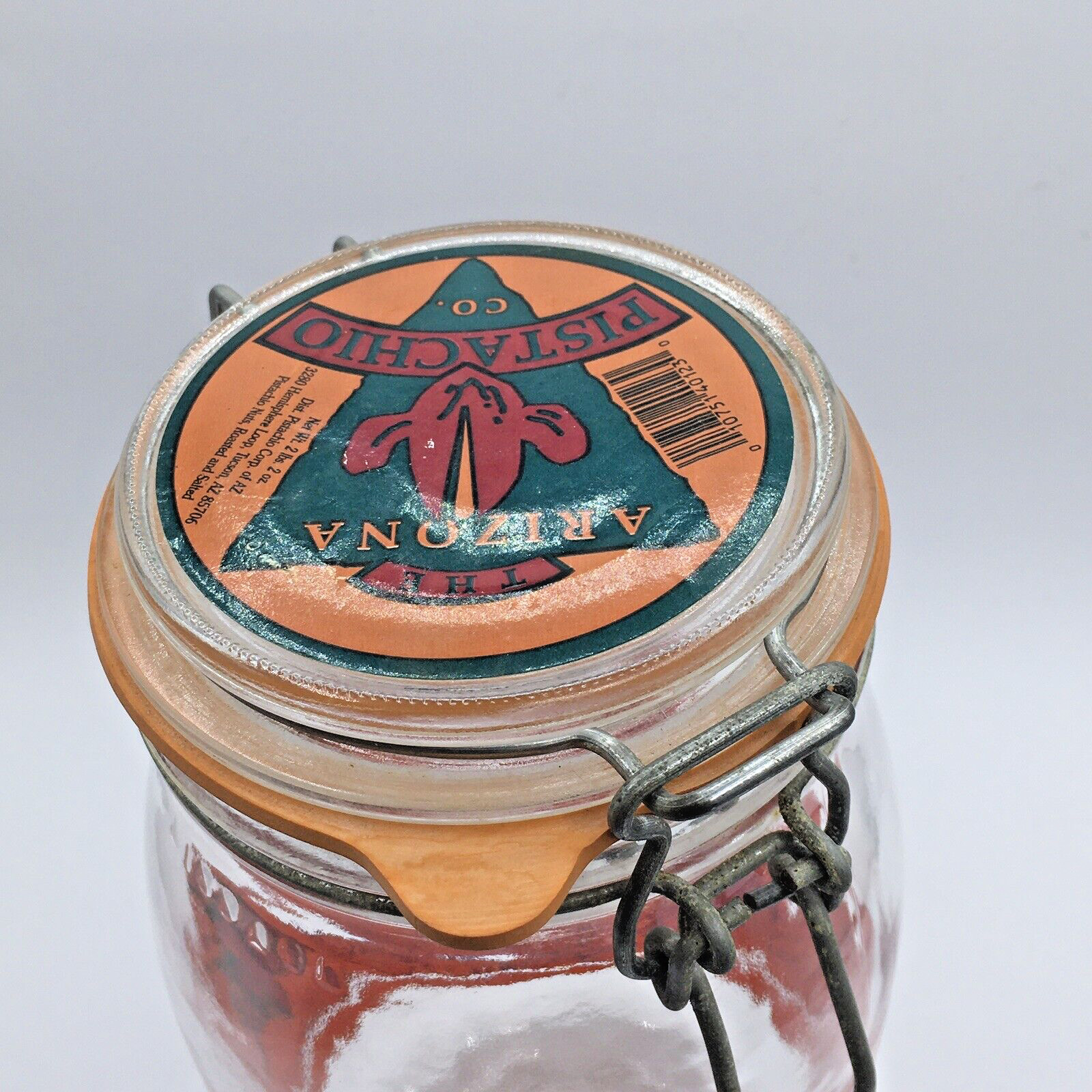 Vtg Arizona Pistachio 2L Glass Hinged Lid Canister Jar SW Cactus Coyote Chili