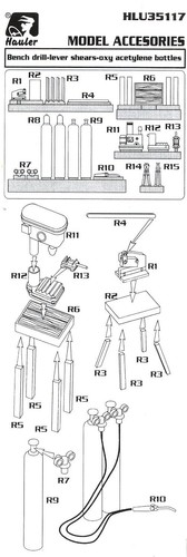 Hauler Models 1/35 BENCH DRILL LEVER SHEARS & OXY ACETYLENE BOTTLES Resin Set - Picture 6 of 6