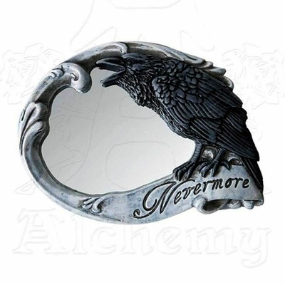 Alchemy Gothic NEVERMORE RAVEN & SKULL Compact HAND MIRROR, Edgar Allan Poe V27