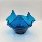 Vintage BLENKO Blue Glass Handkerchief Bowl Dish MCM Pontil Mark On Base