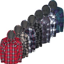 Mens Fleece Lined Sherpa Fur Hoodie Lumberjack Jacket Hooded Work Padded Shirt