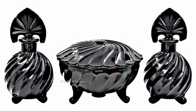 Imperial Deco Black and Crystal  Swirl #153-3 Toed Vanity Set