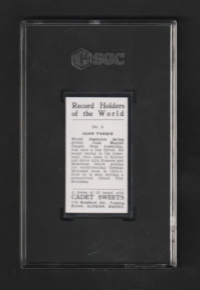 1956 Cadet Sweets Juan Fangio #2 ~~ High-End SGC 7 NM ~~ Must See Formula 1 - Image 2 of 2