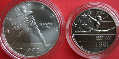 1992 Olympic 90% Silver Baseball Dollar & Gymnast Half BU 2-Coin