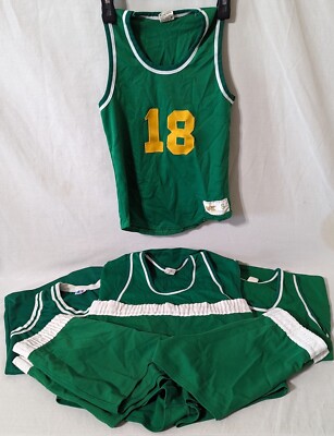 Boys Vintage Russell Athletic Green/White Basketball Jersey 3 Shorts/4 Shirts