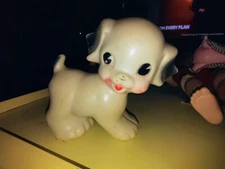 Vintage Sun Rubber Co Ruth E Newton 4" White & Black Puppy Squeak Toy