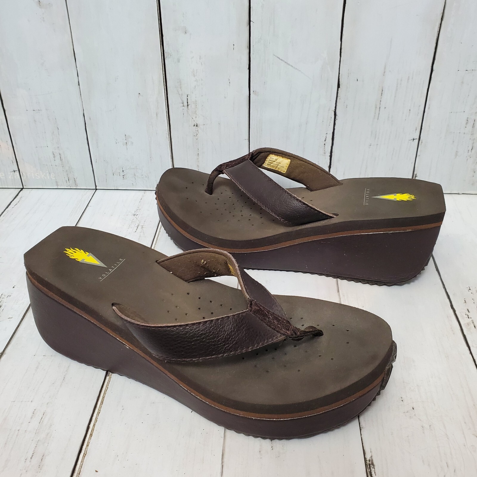 VOLATILE Women's Size 10 Brown Platform Wedge Heel Thong Flip Flops Sandals  | eBay