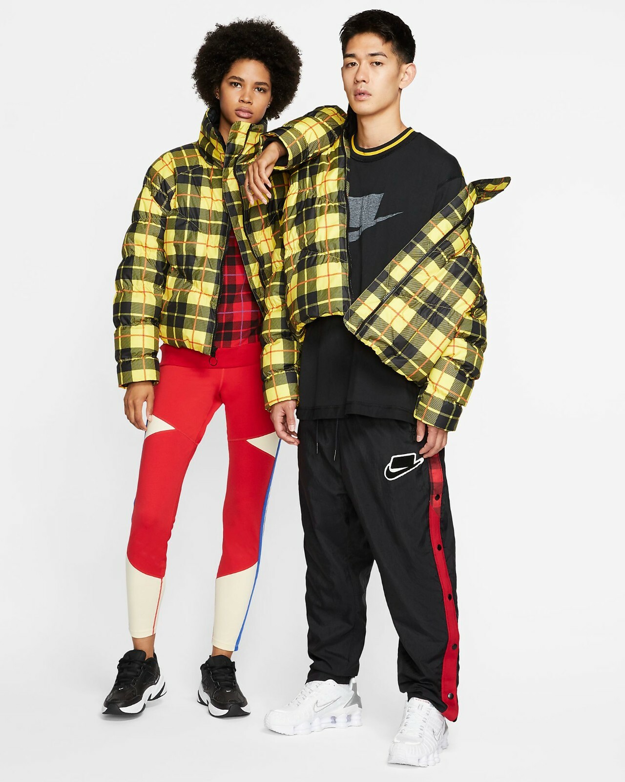 nike yellow plaid puffer jacket