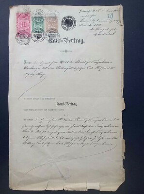 Deutschland Preußen 1899 Kaufvertrag mit Stempelsteuer der Mark 100, 1+1/2, 50pf