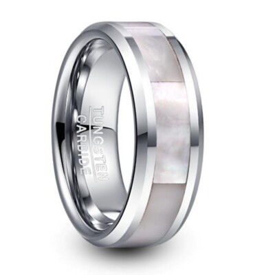 Elegant Natural White Shell Wedding Bands Tungsten Carbide Fashion Pinky Ring
