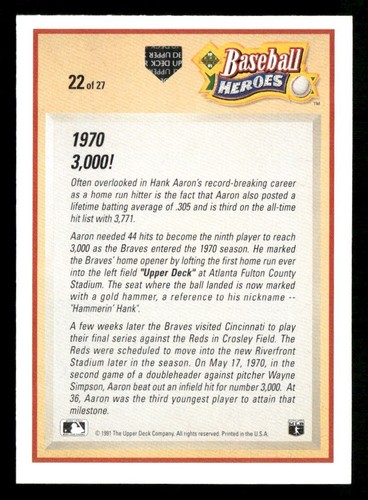 1991 Upper Deck Hank Aaron Baseball Heroes - Bild 10 von 20