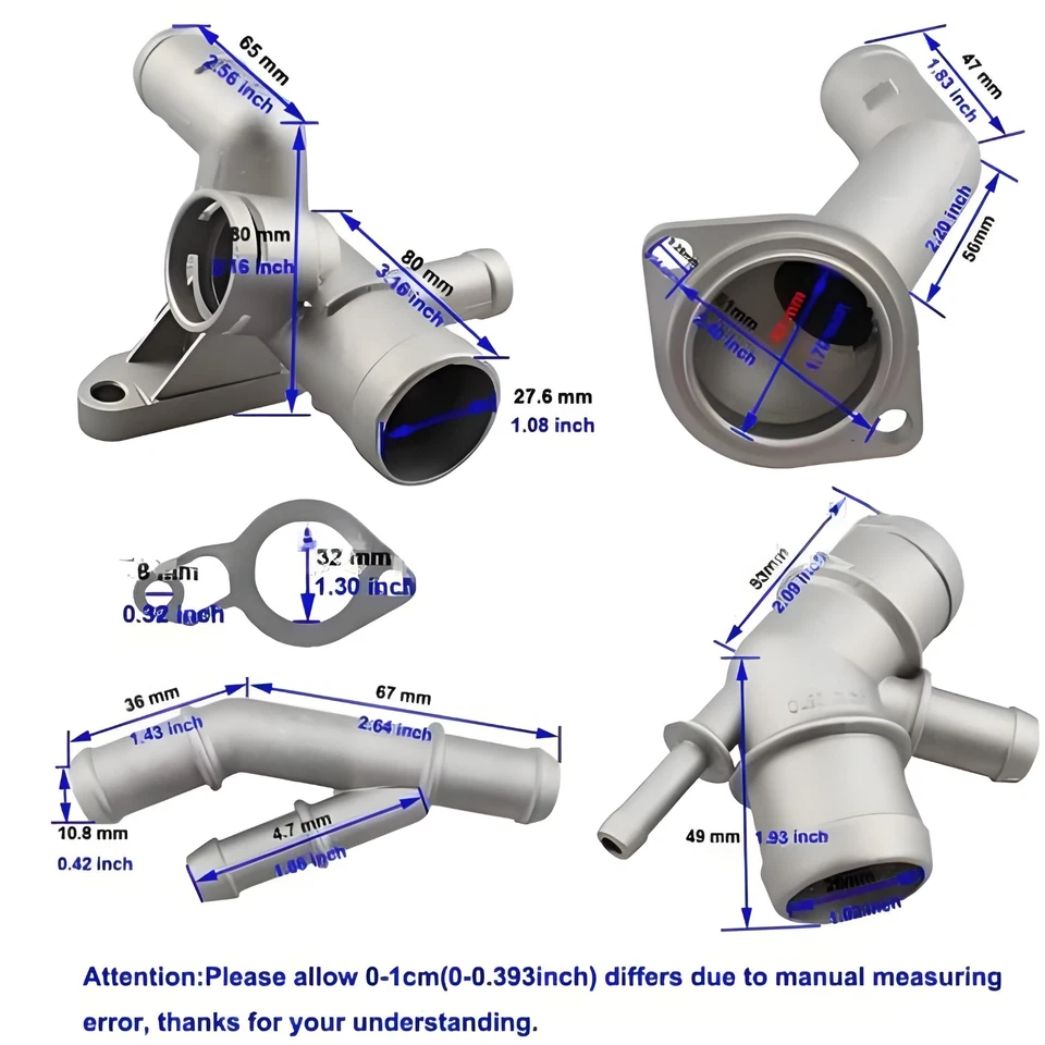 Water pipe connector 5-piece set for Volkswagen MK4 Golf GLI GTI 06A121132A - Image 2 of 2