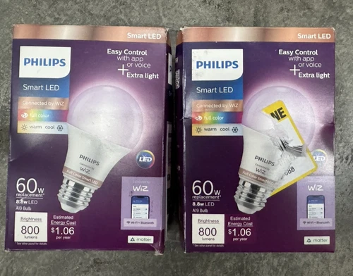 Philips Smart Bulbs WiZ Connected Hue A19 60W Color Change LED Light, Pack of 2