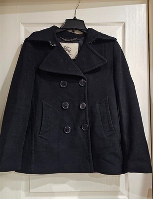 BURBERRY London Women's Tumble Bridge Black Double Breasted Peacoat Coat S