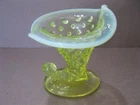 Fenton Yellow Opalescent Hobnail Glass Cornucopia Horn of Plenty Vase