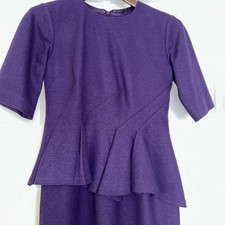 CH Carolina Herrera Purple Wool Peplum Midi Dress Size 4 