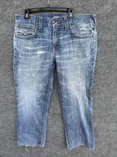 True Religion Jeans Mens 34 Section Ricky Made in USA Blue Distressed Cropped