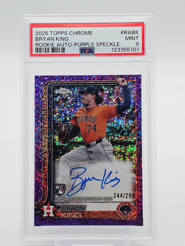 BRYAN KING 2025 TOPPS CHROME ROOKIE AUTO PURPLE SPECKLE /299 PSA 9 MINT Q5997