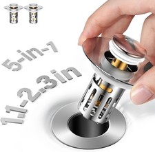 2Pc Pop-Up Bathroom Sink Stopper Drain Hair Catcher Stainless Steel Universal