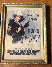 WWI War Time Poster Gee I Wish I Were A Man, I'D Join The Navy 1917 5x7 Picture