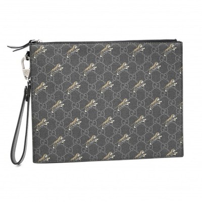 Gucci GG Supreme Tiger Print Clutch Tasche Schwarz Handschlaufe