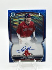 Justin Riemer 2023 Bowman Chrome Draft Blue Wave Auto 1st Boston Red Sox