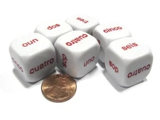 Set of 6 20mm Spanish Word Number Dice - uno, dos, tres, cuatro, cinco, seis