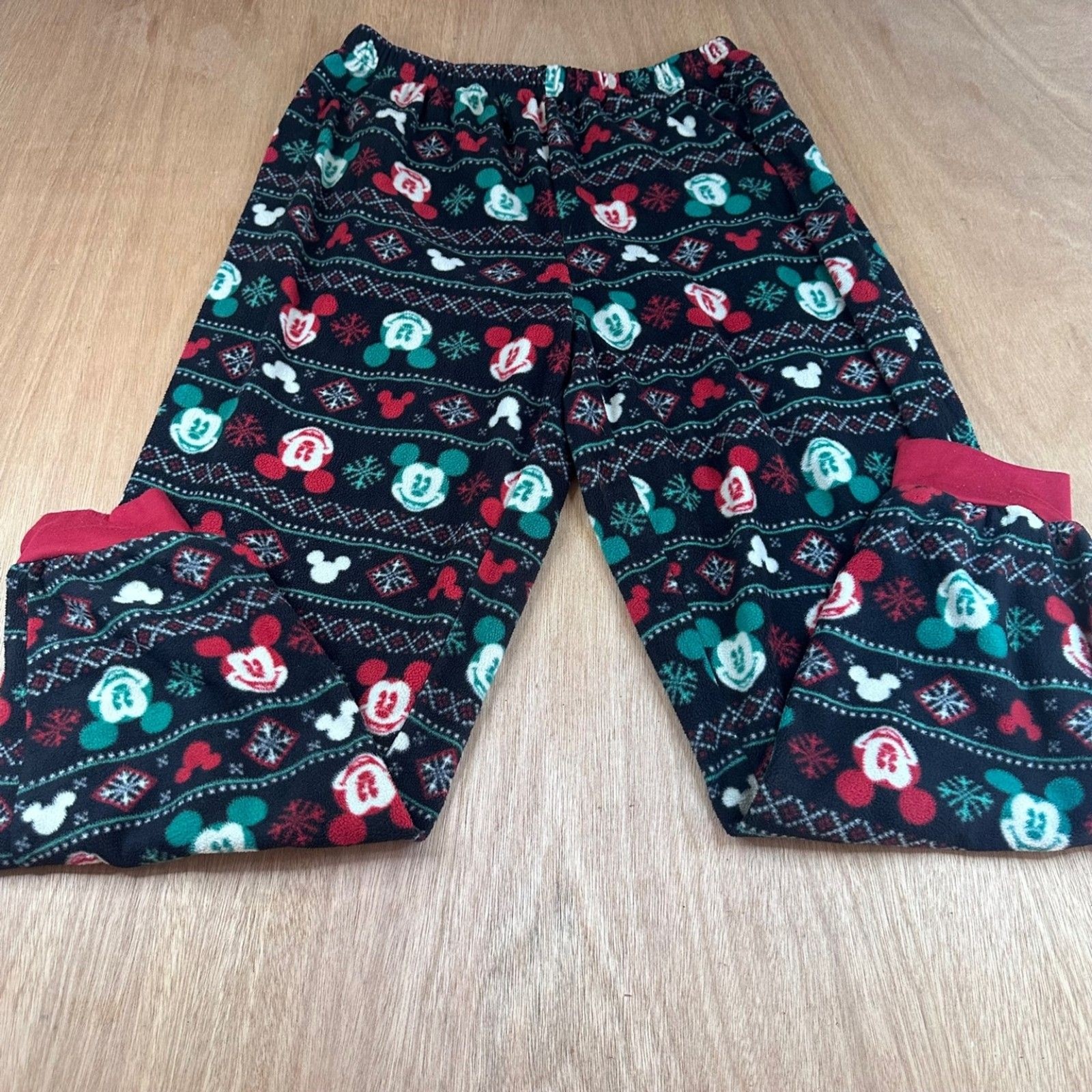 Disney Mickey Mouse Christmas Fleece Pajama Pants XL Blk/Red Holiday Snowflake