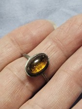 Vintage Sterling Silver Amber Band Ring Size 7
