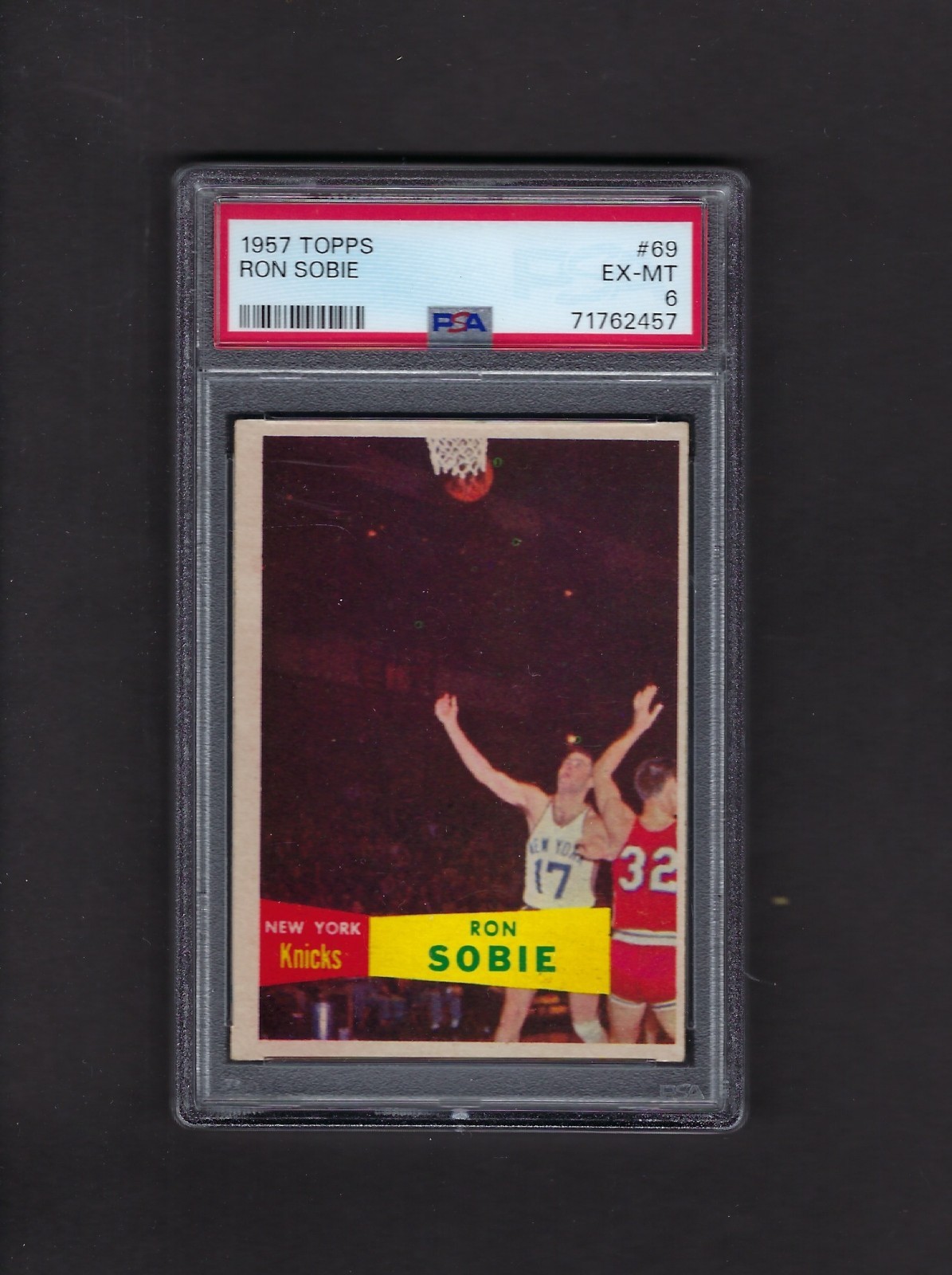 1957 Topps Basketball Card, NY Knicks Ron Sobie #69 Short Print rated PSA 6