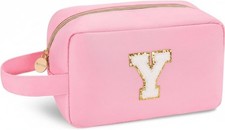 Initial Makeup Bag for Women,Monogram Travel Make Up Bag Organizer - Pink Y