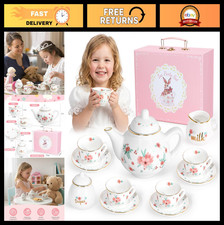 Girls' Porcelain Tea Set - Kids Tea Party Playset with Teapot, Cups  Carry Case