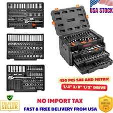 VEVOR Mechanics Tool Set and Socket Set 1/4in 3/8in 1/2 in Drive Sockets 450Pcs